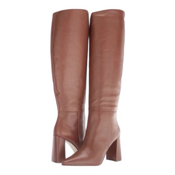 Steve Madden Handles Boots Sz 8.5 Heeled Leather Cognac Brown Pointy Toe Fall - Picture 1 of 13